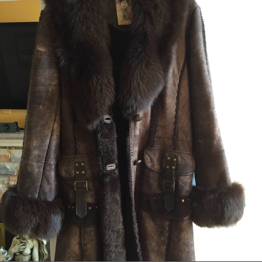 Brown Teddy Jacket with Fur Trim and Toggle Closure
